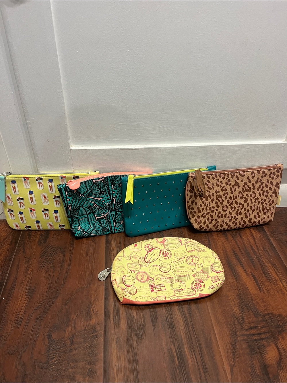 ipsy Multicolor Pouch Set - Yellow, Teal, Cheetah Brown and Pink